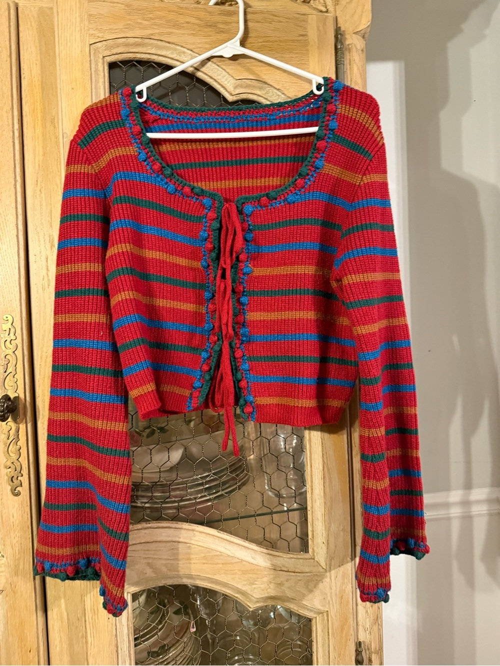 Cider Striped Red Blue Green Cropped Sweater Cardigan